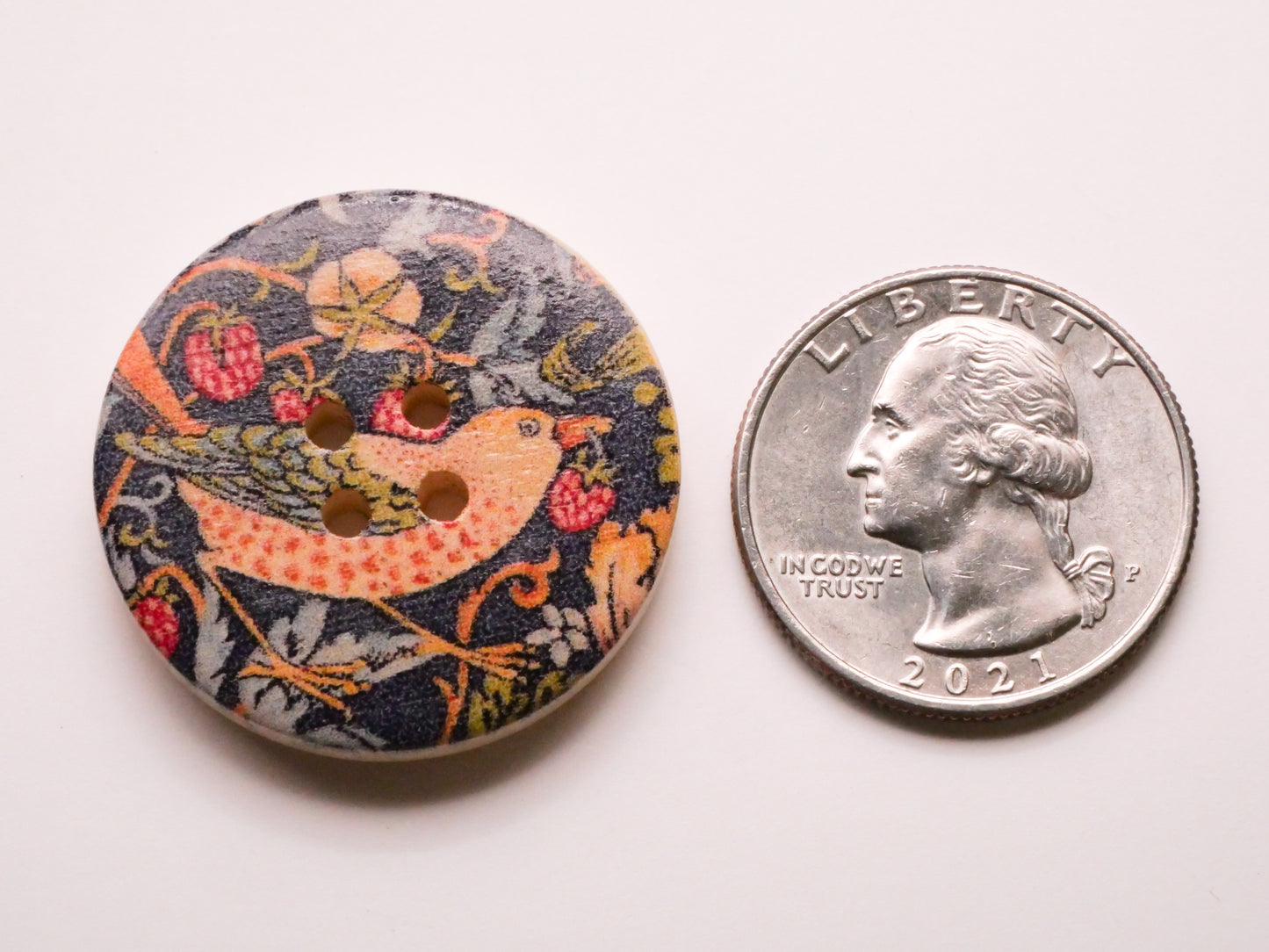 Bird Berries Art Nouveau Design Wood Button 30mm