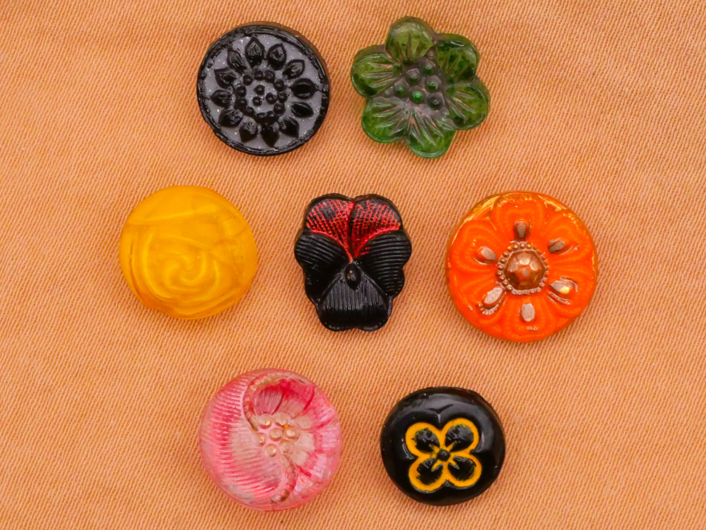 Flower Design Vintage Dimi or Small Glass Button Various 9-11mm