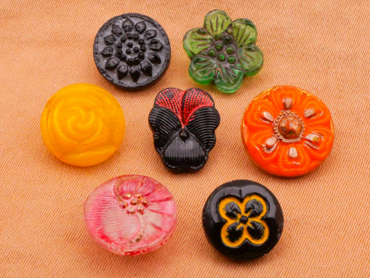 Flower Design Vintage Dimi or Small Glass Button Various 9-11mm