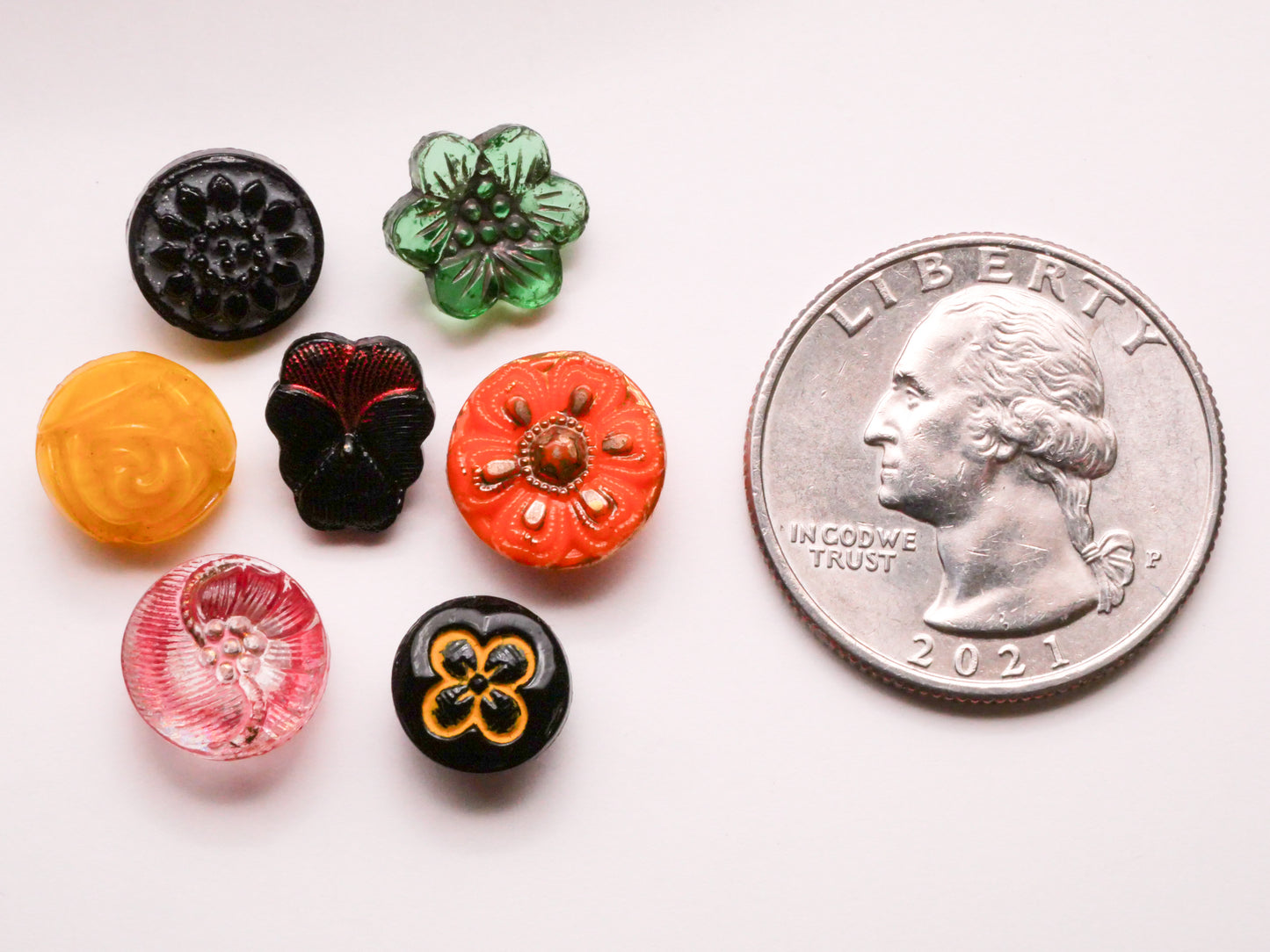 Flower Design Vintage Dimi or Small Glass Button Various 9-11mm