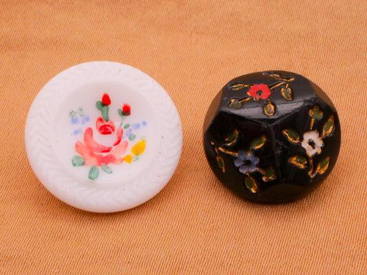 Flowers Floral Painted Glass Button Various 16-18mm