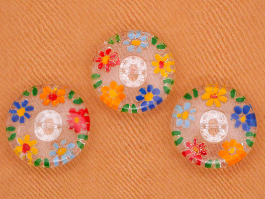 Flower Wreath Colorful Intaglio Vintage Glass Button Various 18mm