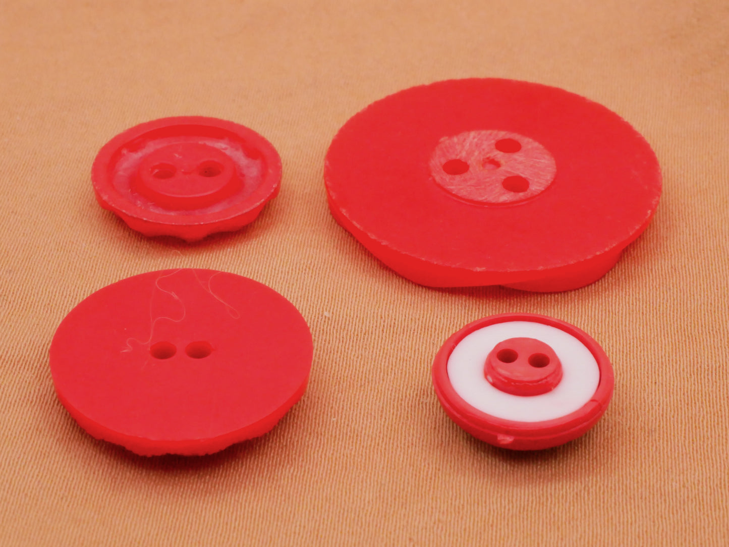 Red Housecoat Ruffle Clover or Hearts Vintage Plastic Button Various 13-27mm