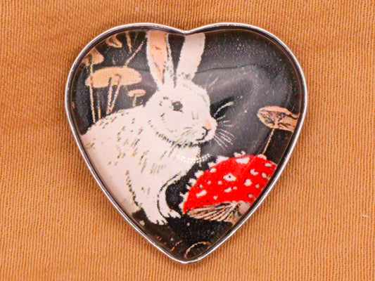 White Rabbit Bunny Mushroom Heart Plastic Metal Button 21mm
