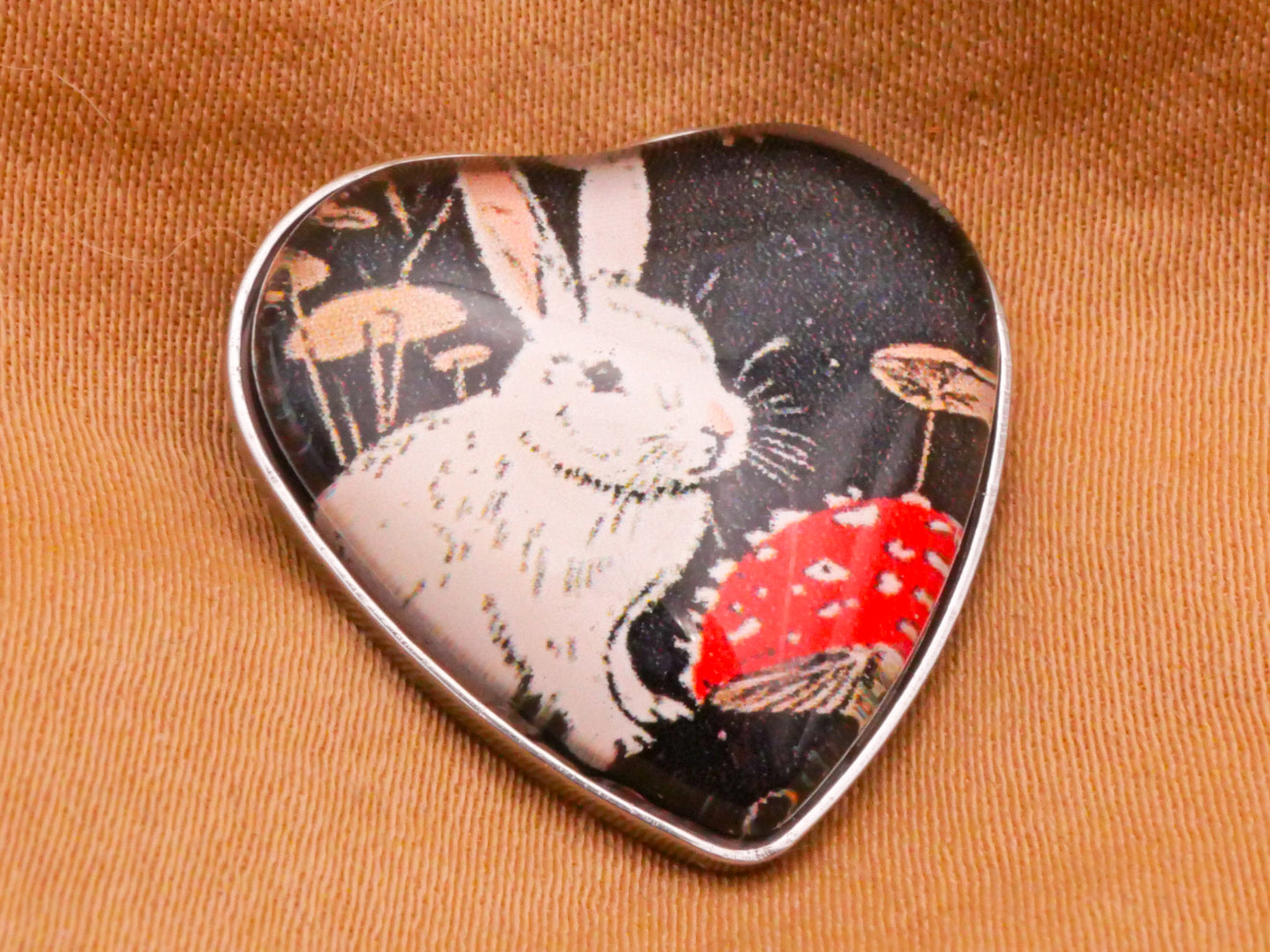 White Rabbit Bunny Mushroom Heart Plastic Metal Button 21mm