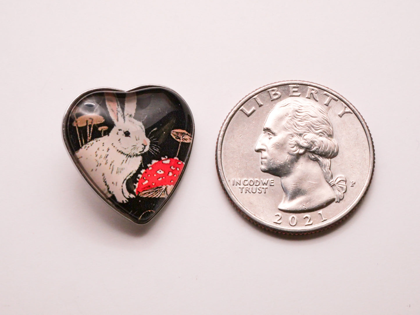 White Rabbit Bunny Mushroom Heart Plastic Metal Button 21mm