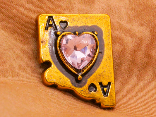 Ace Hearts Card Suit Pink Rhinestone Metal Button 18x23mm