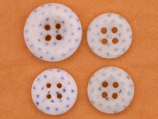 Star Pattern Calico China Glass Antique Button Various 11-14mm