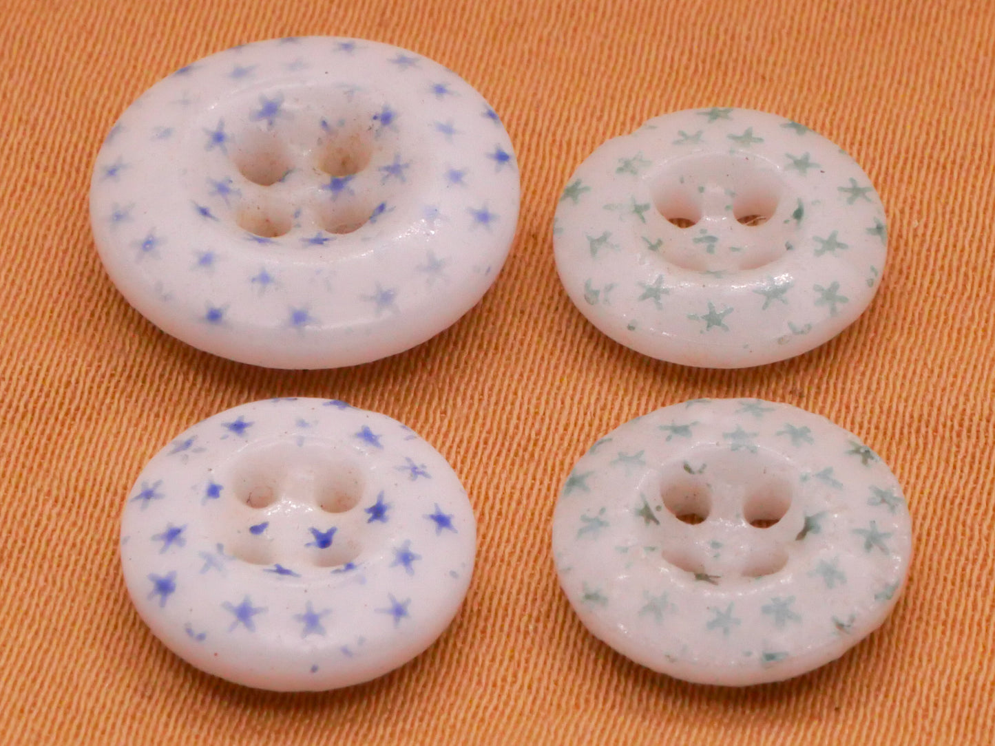 Star Pattern Calico China Glass Antique Button Various 11-14mm