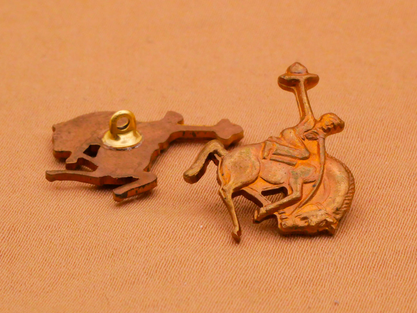 Rodeo Horse Rider Bucking Bronco Brass Metal Button 16x20mm