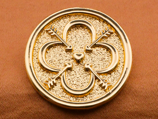 Clover Arrows Heart Shiny Gold Metal Button 24mm
