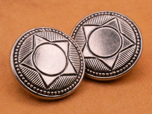 Star Western Vintage Silver Metal Pair of Buttons 18mm