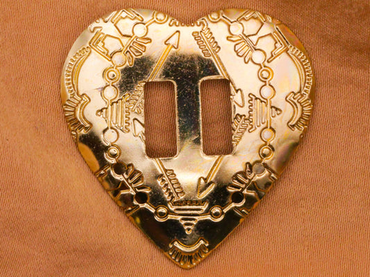 Heart Western Pattern Stamped Metal Buckle Button Embellishment 34x35mm
