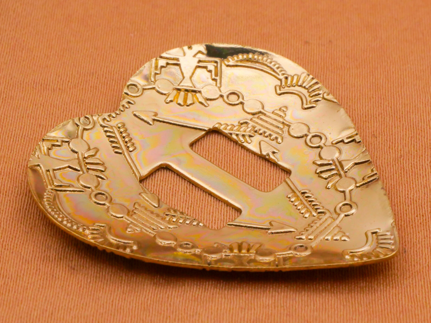 Heart Western Pattern Stamped Metal Buckle Button Embellishment 34x35mm