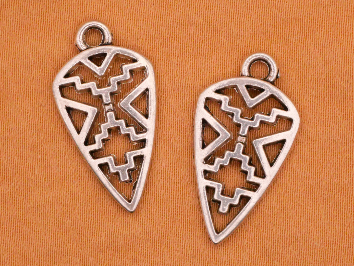 Arrowhead Tribal Design Silver Metal Pair of Charms Embellishments 13x25mm