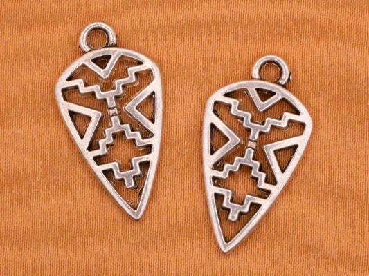 Arrowhead Tribal Design Silver Metal Pair of Charms Embellishments 13x25mm