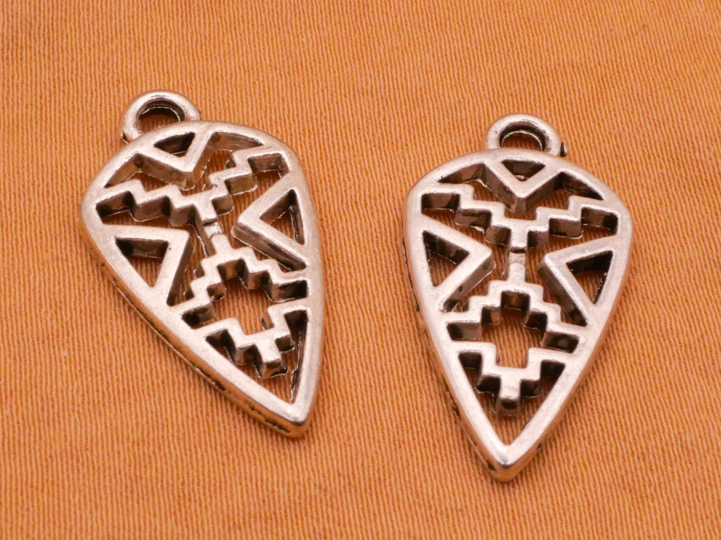 Arrowhead Tribal Design Silver Metal Pair of Charms Embellishments 13x25mm