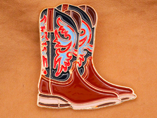Cowboy Boots Leather Look Enamel Metal Large Button 35x37mm