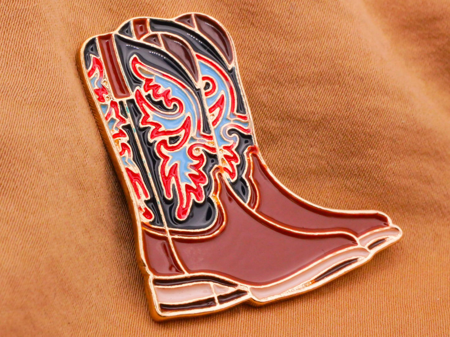 Cowboy Boots Leather Look Enamel Metal Large Button 35x37mm