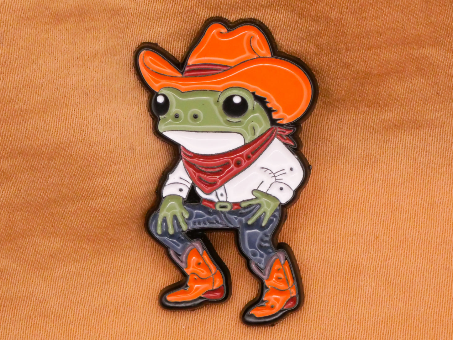 Cowboy Frog Toad Enamel Metal Large Button 20x34mm