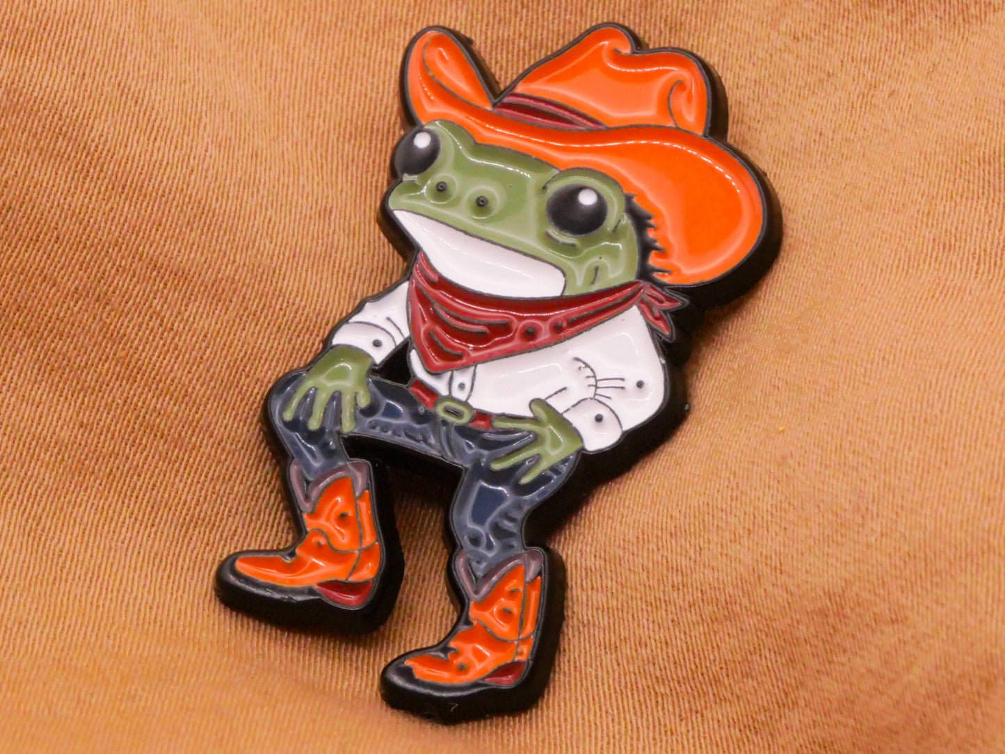Cowboy Frog Toad Enamel Metal Large Button 20x34mm