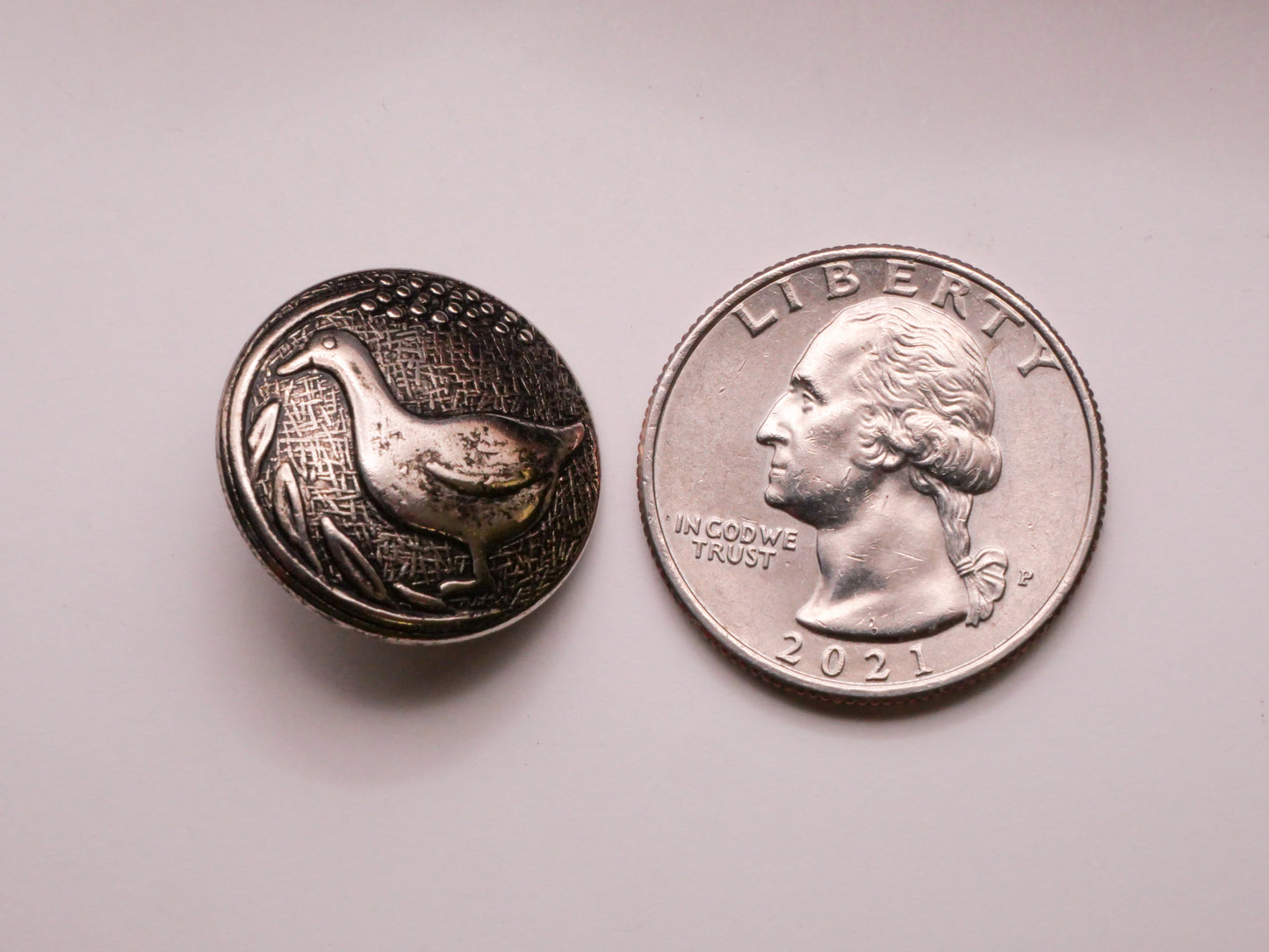 Goose Textured Antiqued Silver Metal Button 20mm