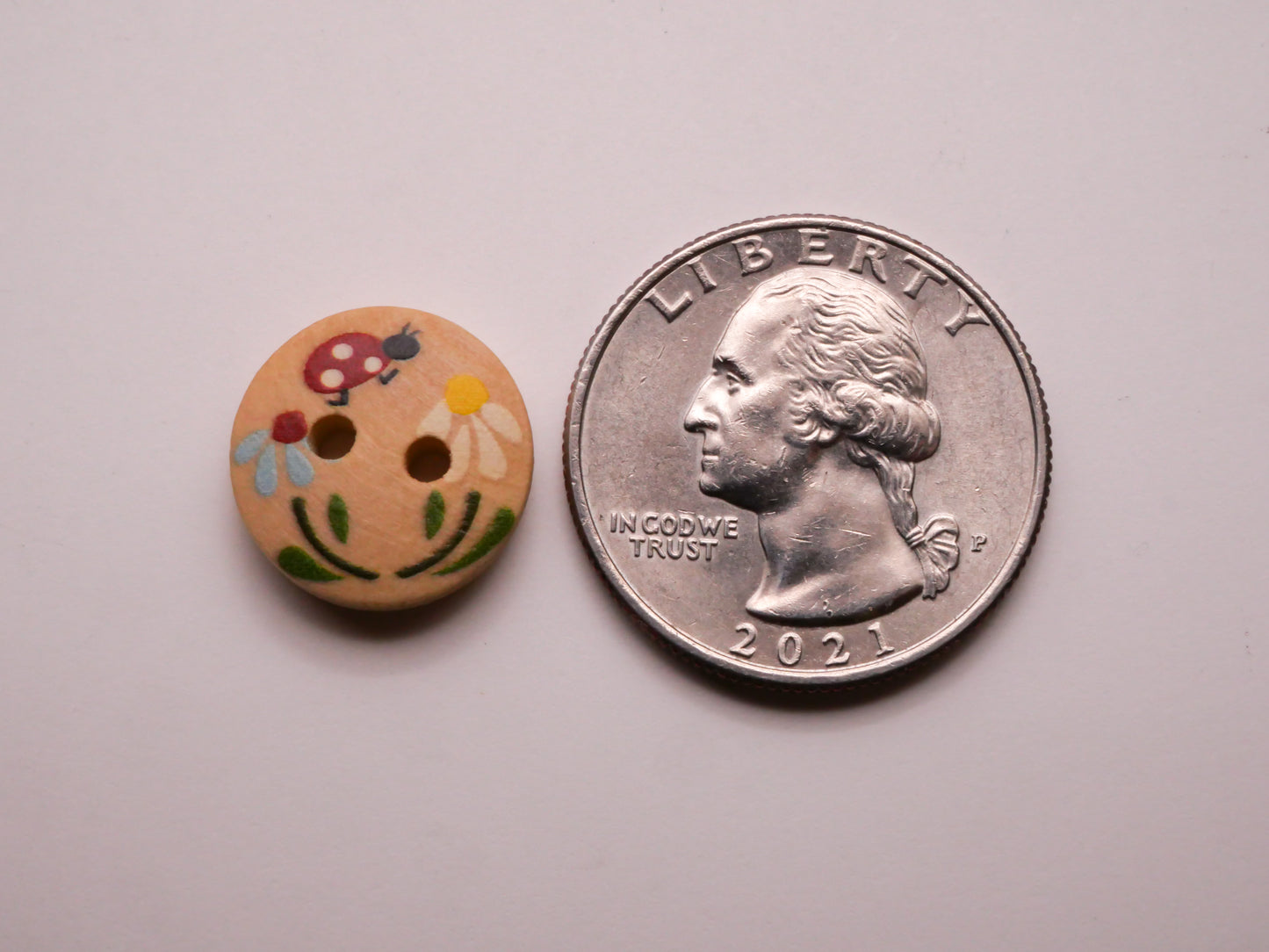 Ladybug Ladybird Flower Wood Set of Ten Buttons 15mm