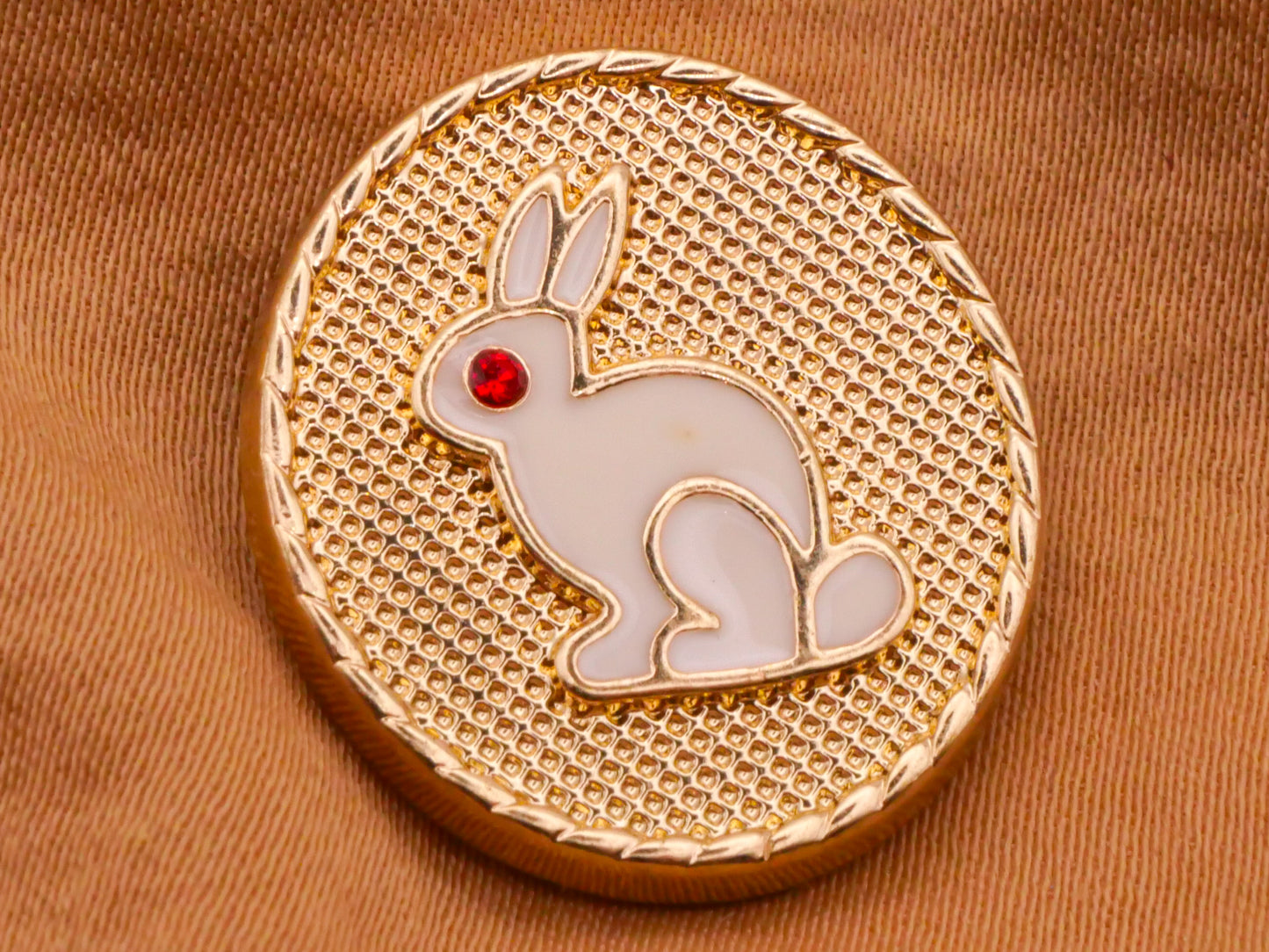 Bunny Rabbit Red Eye Gold Metal Button 20x22mm