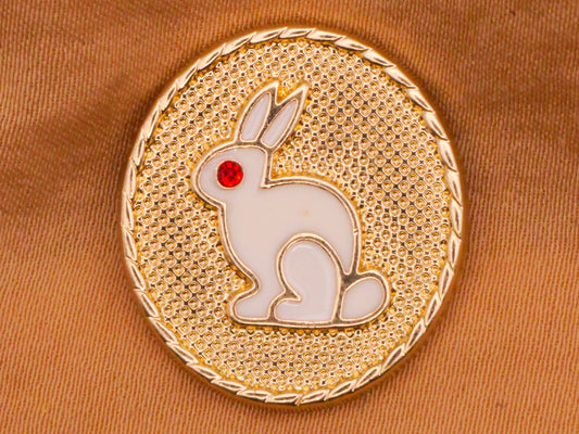 Bunny Rabbit Red Eye Gold Metal Button 20x22mm
