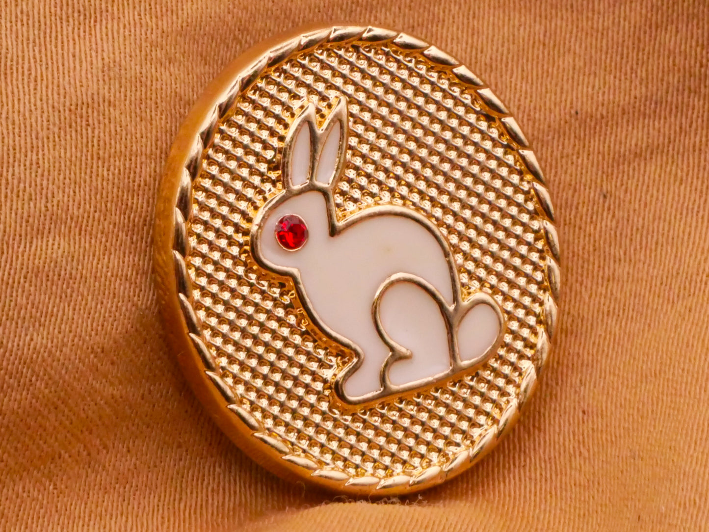 Bunny Rabbit Red Eye Gold Metal Button 20x22mm