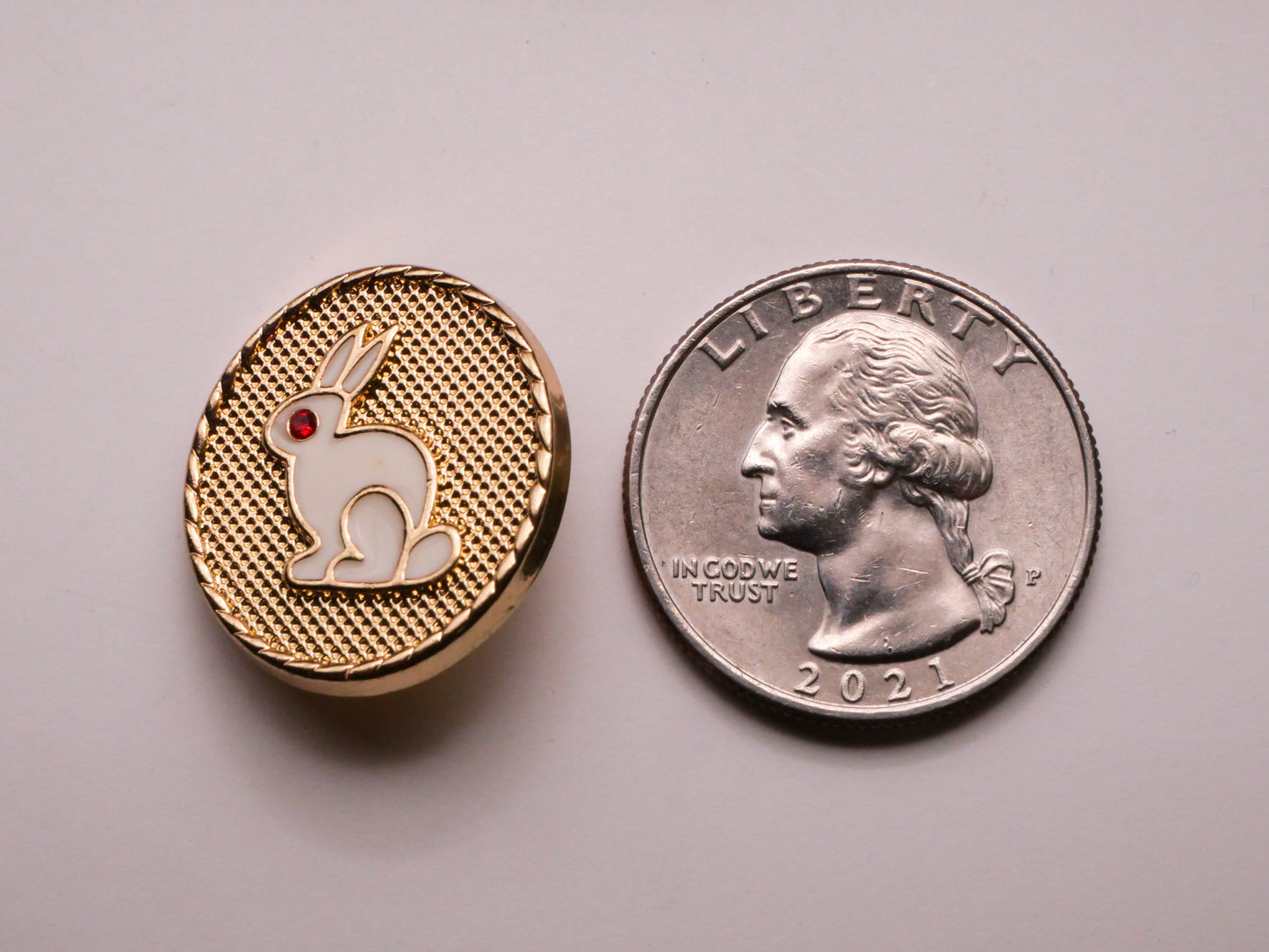 Bunny Rabbit Red Eye Gold Metal Button 20x22mm