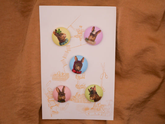 Bunny Rabbit Anthropomorphic Lilac Bow Yoke Fabric Covered Button Various 23mm