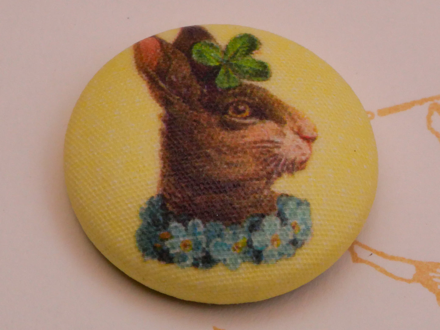 Bunny Rabbit Anthropomorphic Lilac Bow Yoke Fabric Covered Button Various 23mm