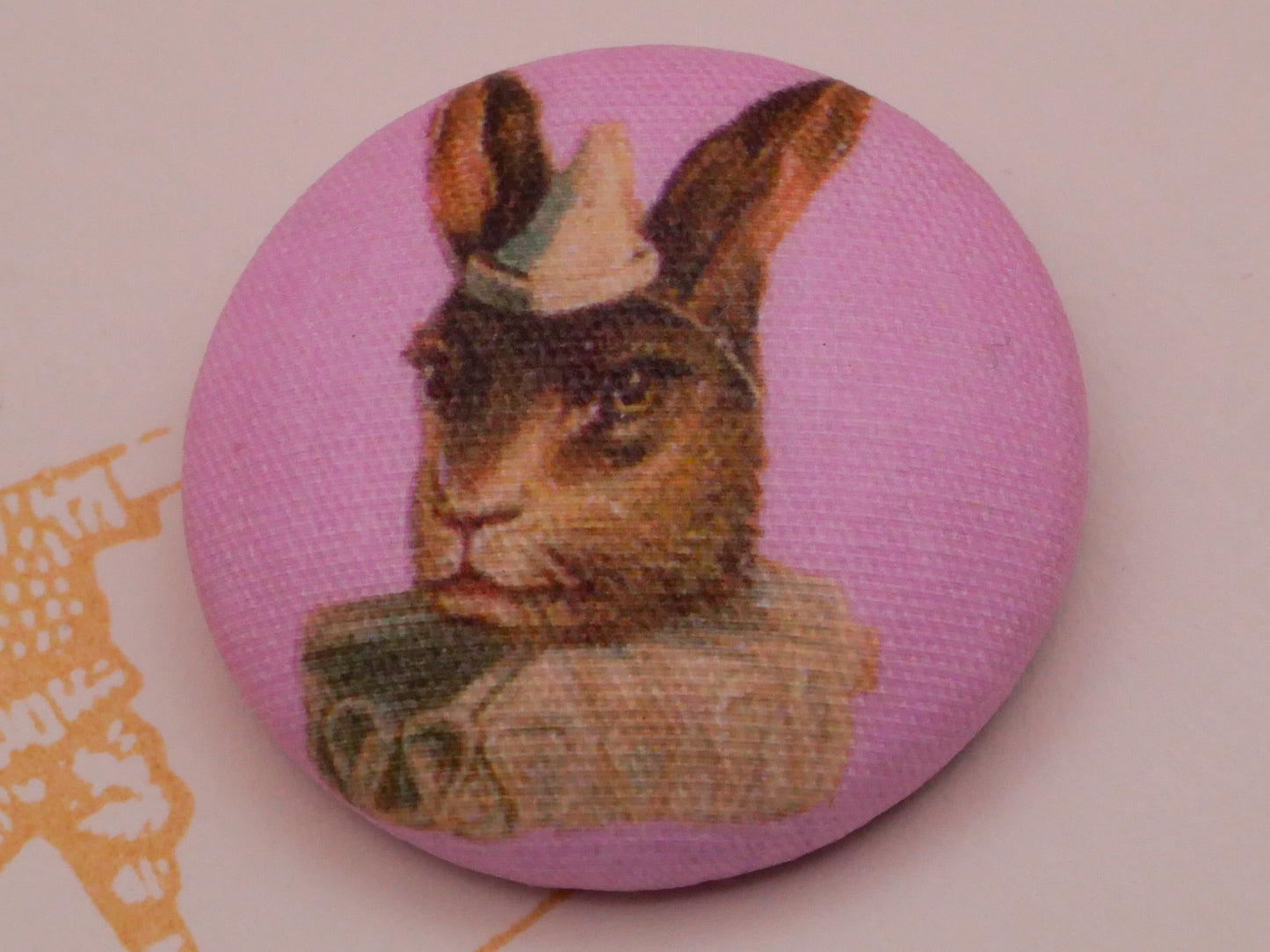 Bunny Rabbit Anthropomorphic Lilac Bow Yoke Fabric Covered Button Various 23mm