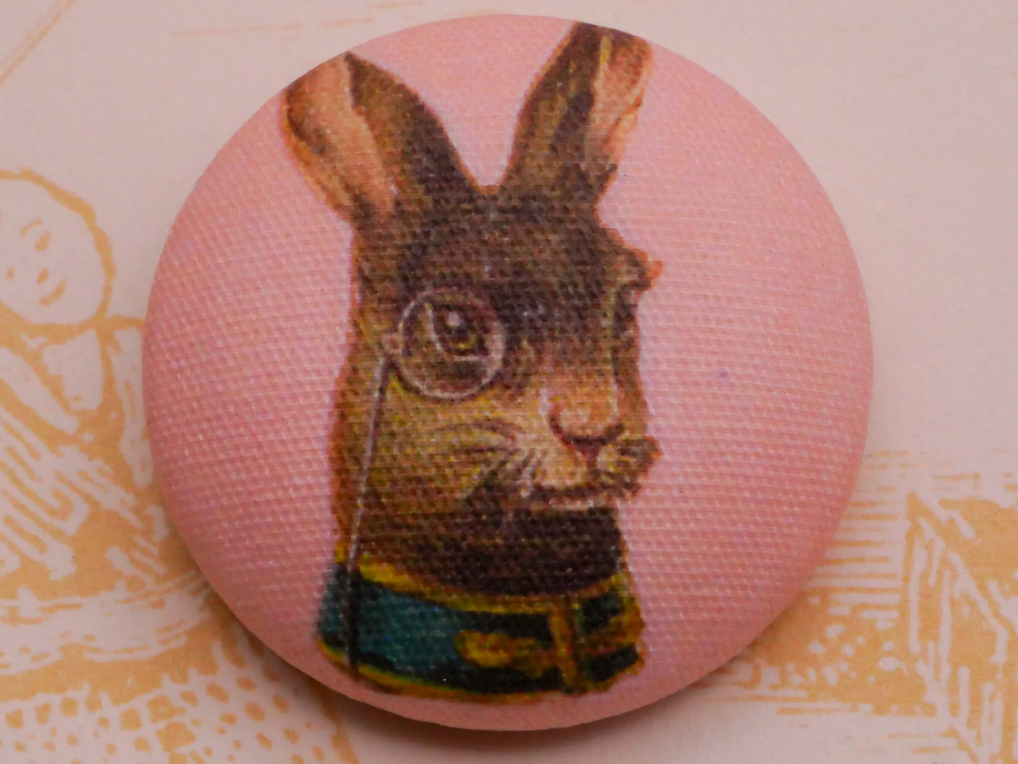 Bunny Rabbit Anthropomorphic Lilac Bow Yoke Fabric Covered Button Various 23mm