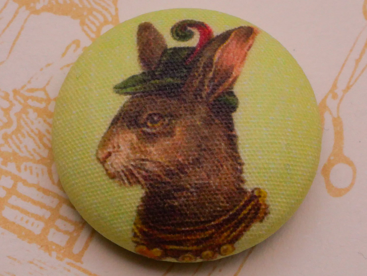 Bunny Rabbit Anthropomorphic Lilac Bow Yoke Fabric Covered Button Various 23mm