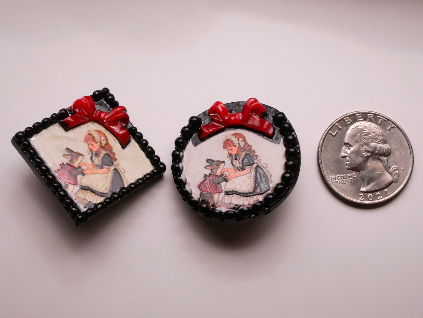 Girl and Bunny Rabbit Black Red Large Plastic Button Various 32-37mm