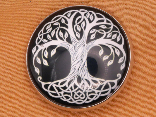 Tree of Life Celtic Knot Glass Dome Silver Metal Button 27mm