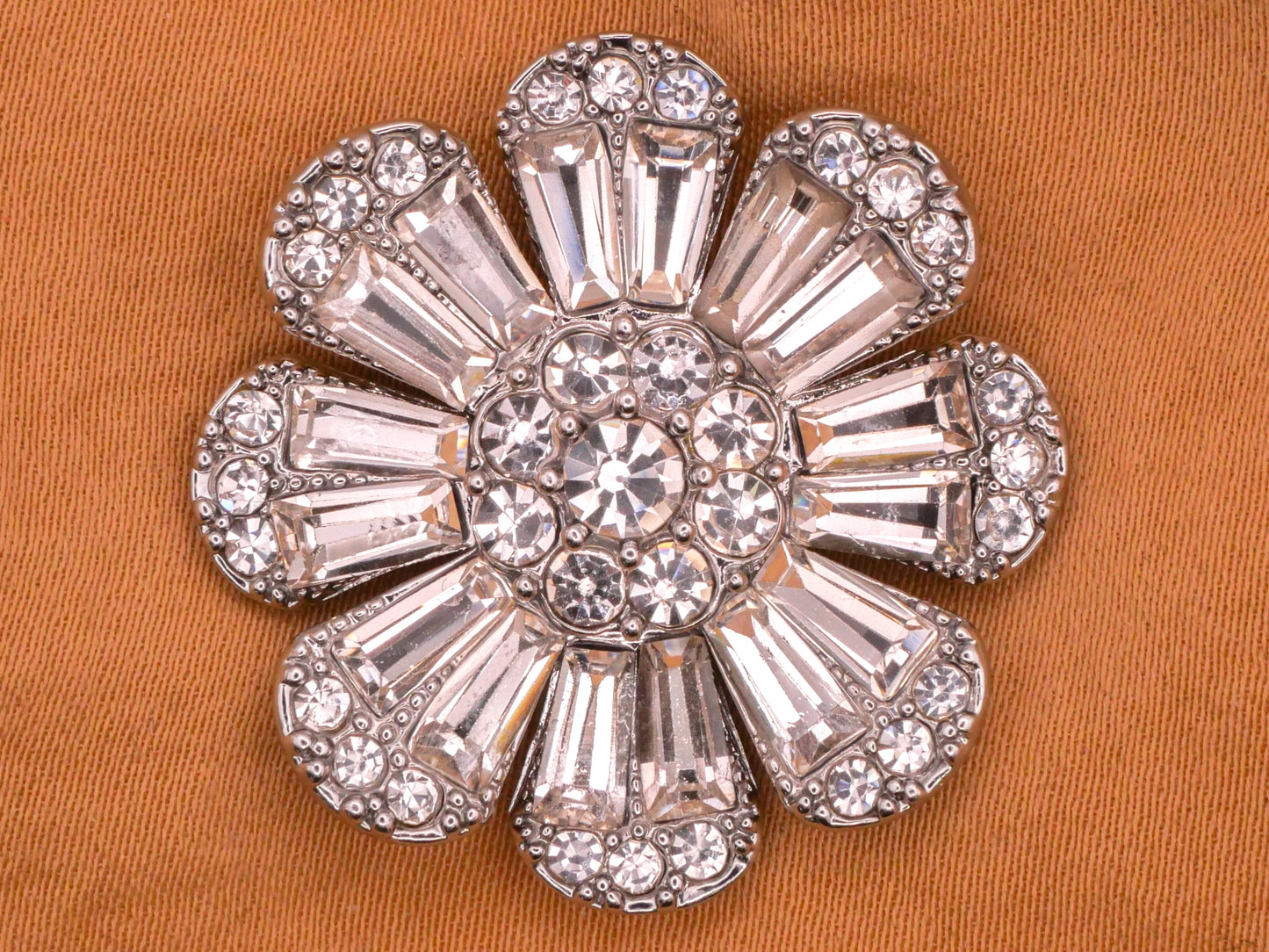 Flower Petals Rhinestone Silver Metal Button 29mm