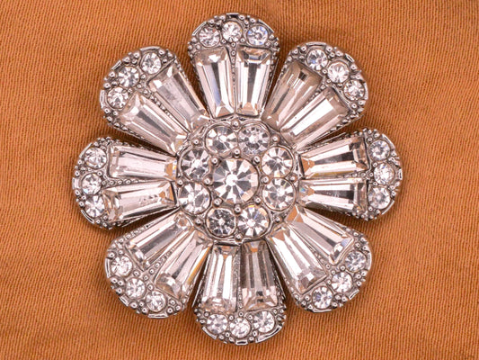 Flower Petals Rhinestone Silver Metal Button 29mm