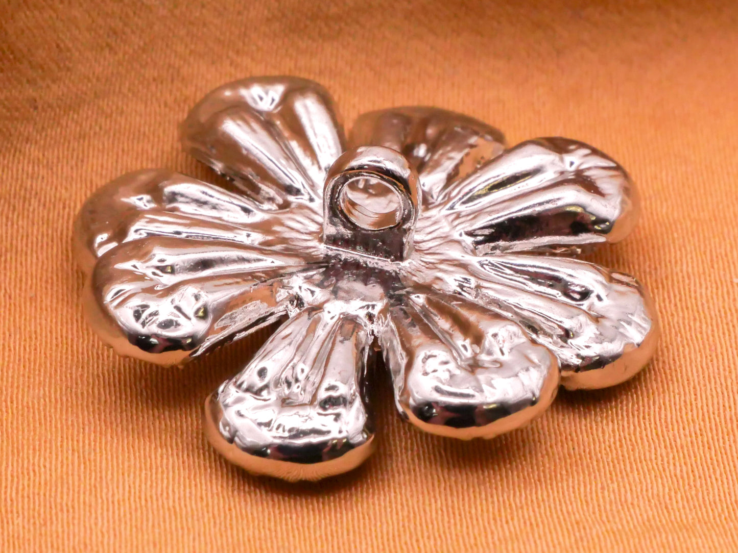 Flower Petals Rhinestone Silver Metal Button 29mm