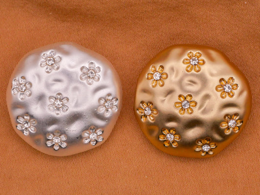 Flower Rhinestone Texture Soft Silver or Gold Metal Button Various 22mm