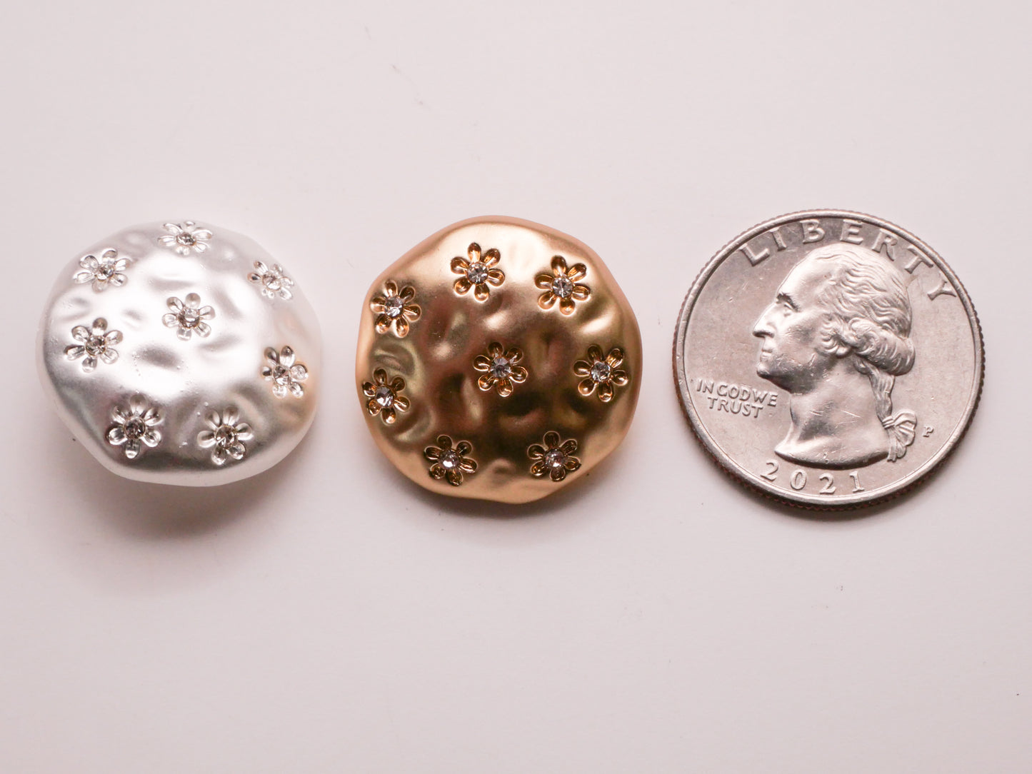 Flower Rhinestone Texture Soft Silver or Gold Metal Button Various 22mm