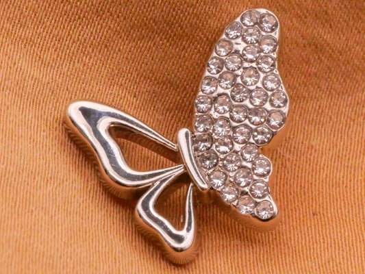Butterfly Pierced Rhinestone Silver Metal Button 15x18mm