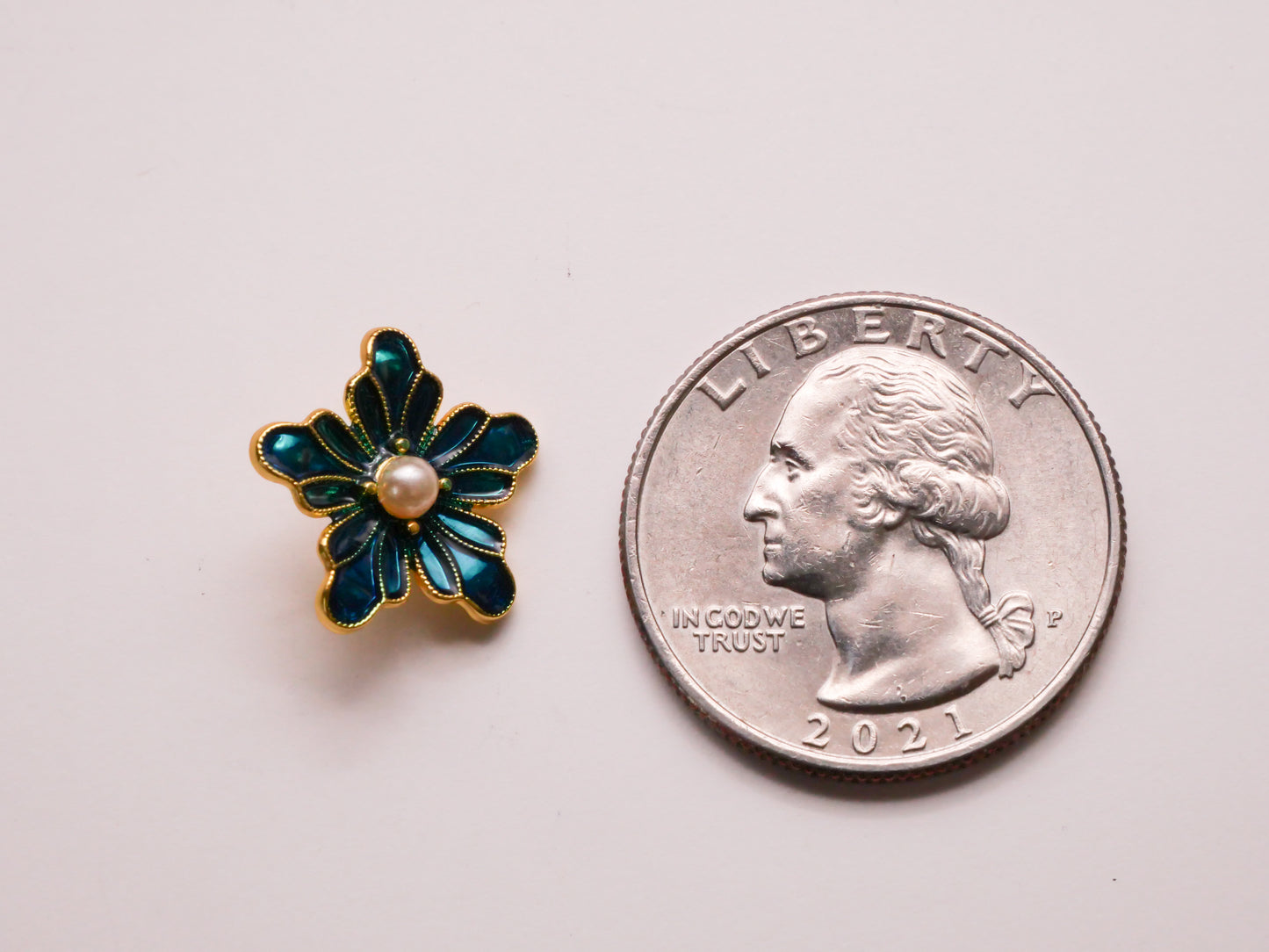 Flower Turquoise Cold Pressed Enamel Pearl Center Metal Button 14mm