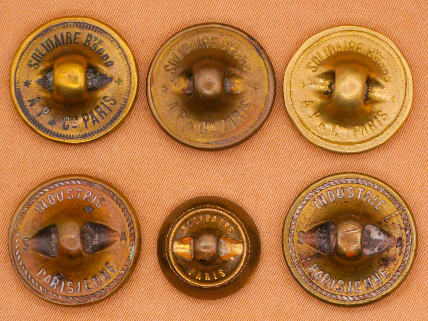 Paris Back French Tight Brass Metal Button Various 13-16mm