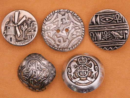 International World Travel Inspired Silver Metal Button Various 19-23mm