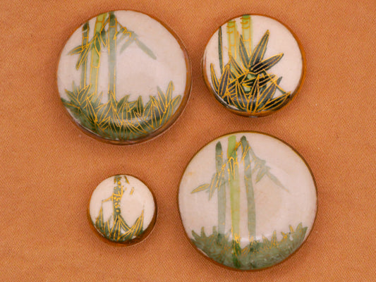 Bamboo Satsuma Hand-Painted Porcelain Ceramic Vintage Button 19-24mm