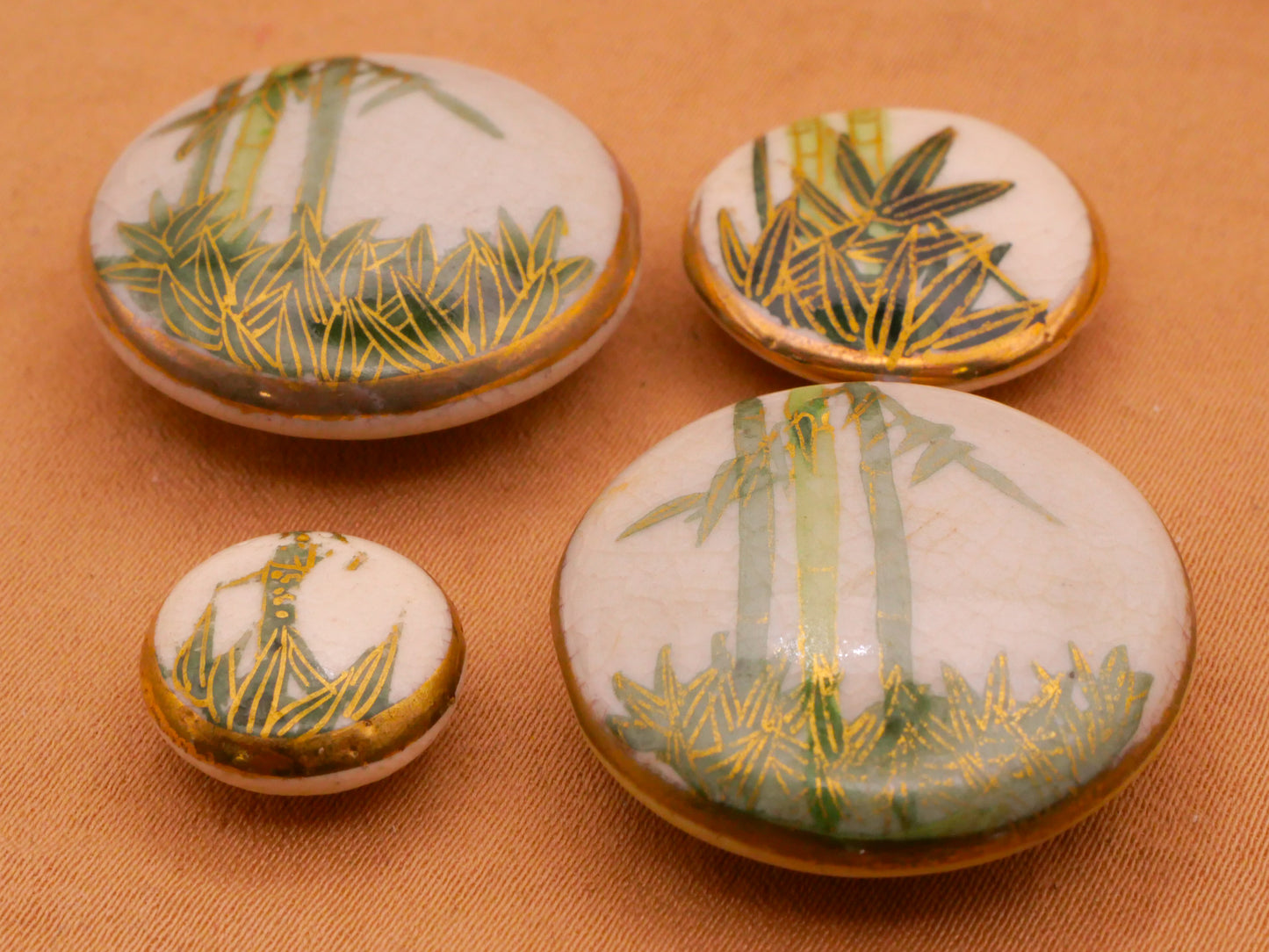 Bamboo Satsuma Hand-Painted Porcelain Ceramic Vintage Button 19-24mm