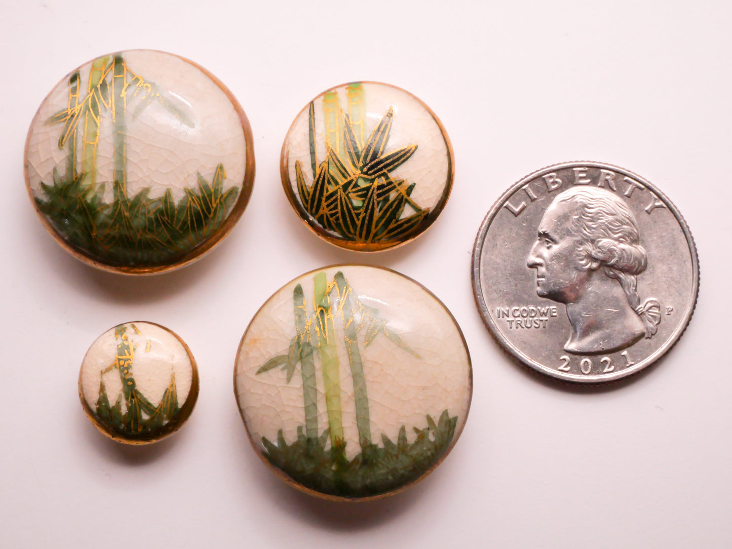 Bamboo Satsuma Hand-Painted Porcelain Ceramic Vintage Button 19-24mm